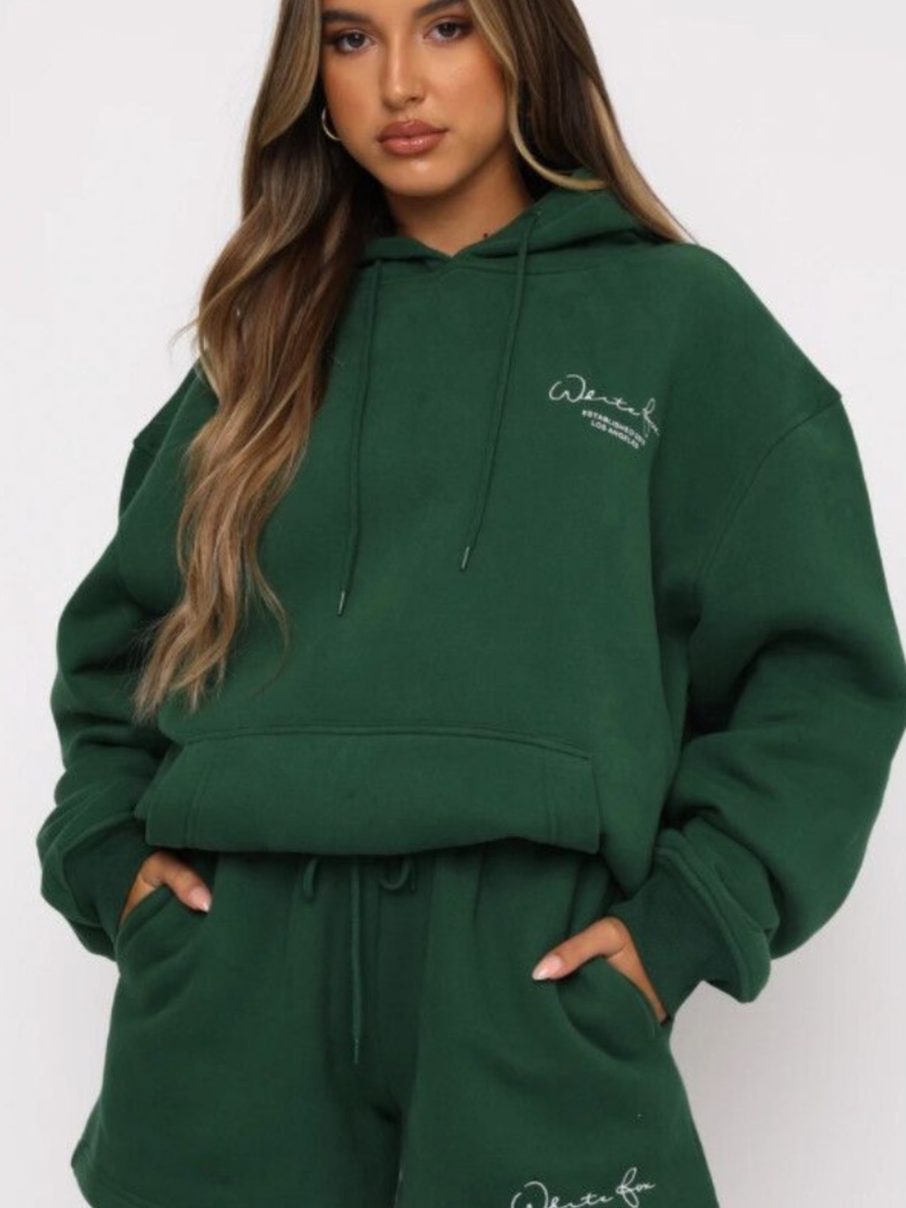 White Fox Forest Green Oversized Hoodie